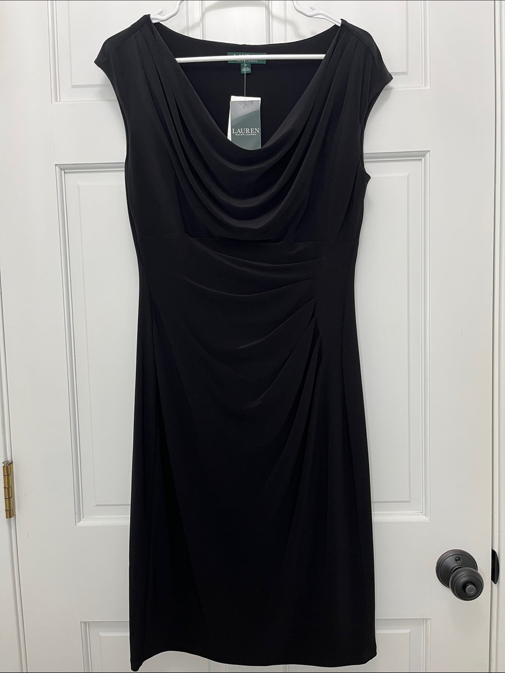 Lauren Ralph Lauren Jersey Knit Black Draped Cowl Mini Dress - Size 8 NWT